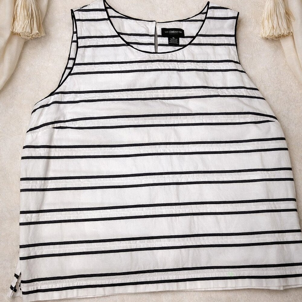 Liz Claiborne Career Black‎ White Striped Sleeveless Top Women’s XL Blouse